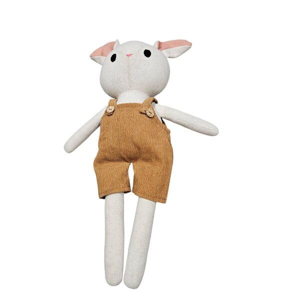 Handmade Stuffed Mouse Doll Tan Overalls Button Details Soft Toy - Picture 2 of 9